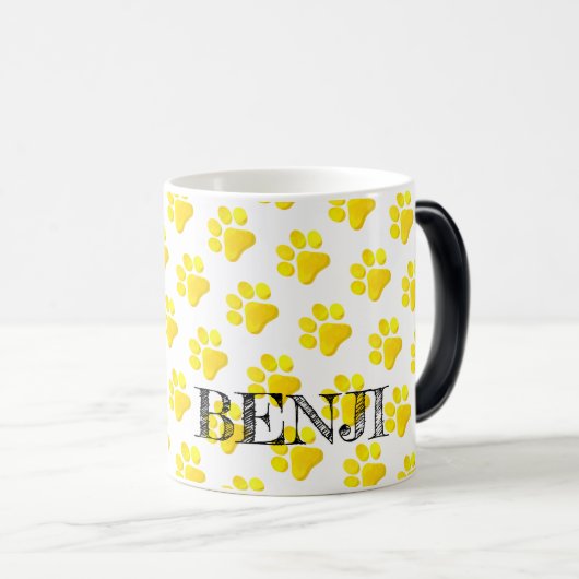 Paw Prints PET NAME Modern Four Legged Fun Magische Mok (Voorkant rechts)