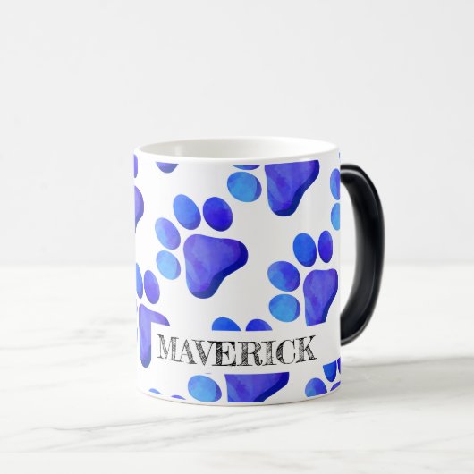 Paw Prints Pet Name Modern Kleurrijk Blauw Plezier Magische Mok (Voorkant rechts)