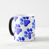 Paw Prints Pet Name Modern Kleurrijk Blauw Plezier Magische Mok (Voorkant links)