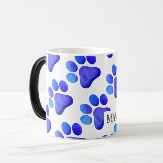 Paw Prints Pet Name Modern Kleurrijk Blauw Plezier Magische Mok (Voorkant links)