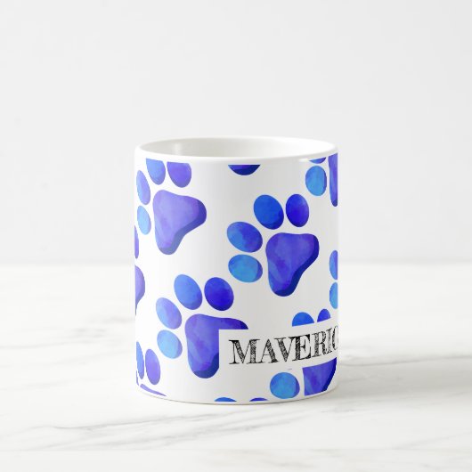 Paw Prints Pet Name Modern Kleurrijk Blauw Plezier Magische Mok (Center)