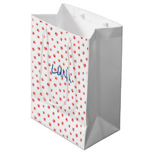 Paw Prints PET NAME Rood Wit Blauw Katten Honden F Medium Cadeauzakje