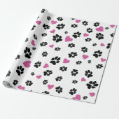 Paw prints Pink Hearts Pattern Schattigee Pet lief Cadeaupapier (Uitgerold)