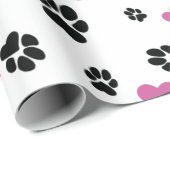 Paw prints Pink Hearts Pattern Schattigee Pet lief Cadeaupapier (Rol Hoek)