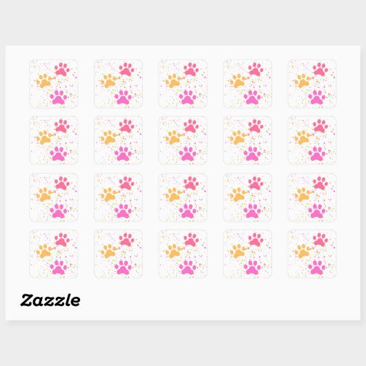 Paw Prints, Pinks Yellow Splashes_Fun Stickers (Vel)