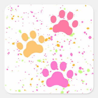 Paw Prints, Pinks Yellow Splashes_Fun Stickers