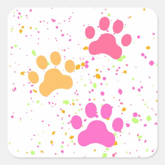 Paw Prints, Pinks Yellow Splashes_Fun Stickers (Voorkant)