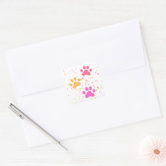 Paw Prints, Pinks Yellow Splashes_Fun Stickers (Envelop)