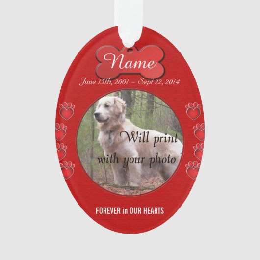 Paw Prints Poem Memorial Red Ornament (voorkant)