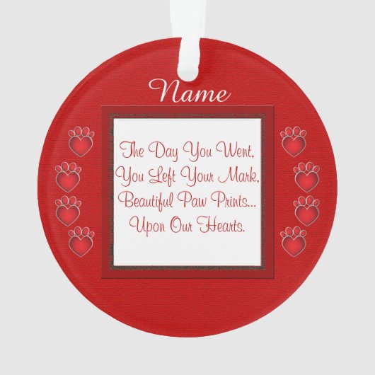 Paw Prints Poem Memorial Red Ornament (achterkant)