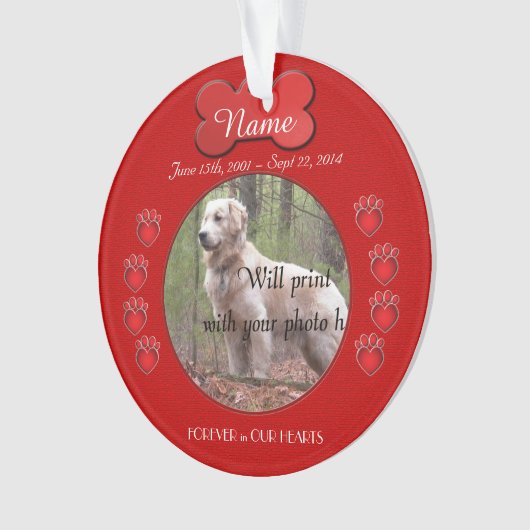 Paw Prints Poem Memorial Red Ornament (voorkant)