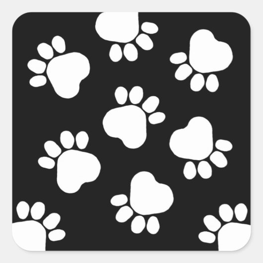 Paw Prints - Praat met de poot! Zwart-Wit Vierkante Sticker (Voorkant)