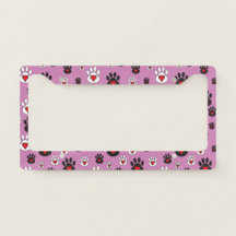 Paw Prints Red Hearts on Pink License Plate Frame