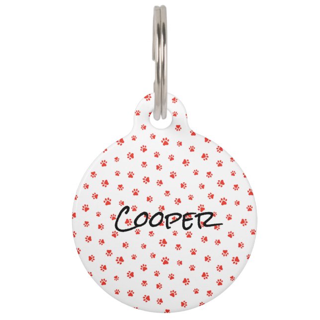 Paw Prints Rode NAAM Zwarte Huisdieren Hond Kat SC Huisdierpenning (Voorkant)