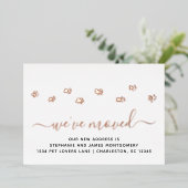 Paw Prints Roos Gold Foil Moving Announcement Kaar Folie Uitnodiging (Staand Voorkant)