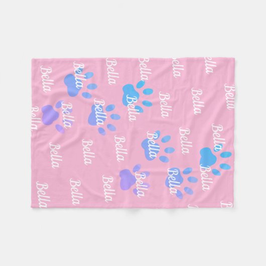 Paw Prints Roze Gepersonaliseerd Vrouw Hondennaam Fleece Deken (Voorkant (Horizontaal))