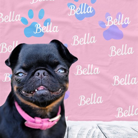 Paw Prints Roze Gepersonaliseerd Vrouw Hondennaam Fleece Deken