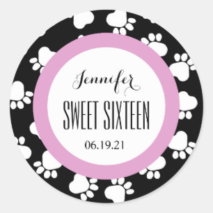 PAW PRINTS Sweet Sixteen 16 Custom V13 ZWART ROZE Ronde Sticker
