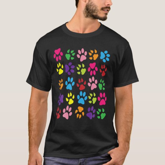 Paw Prints T shirt Dogs Cats Dieren Kleurrijk T-sh (Voorkant)