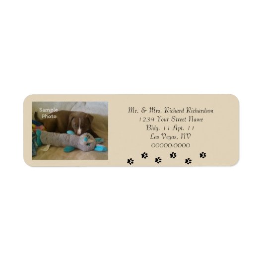 Paw Prints Voeg foto Tan retour adreslabels Etiket (Voorkant)