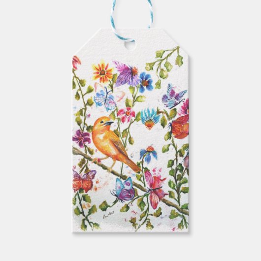 PAW PRINTS YELLOW BIRD CADEAULABEL (Voorkant)