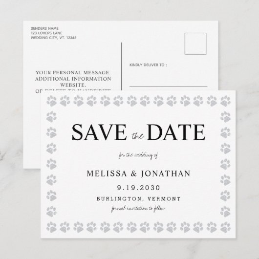Paw Prints Zilveren Glitter Niet Foto Sla de datum Briefkaart (Voorkant / Achterkant)