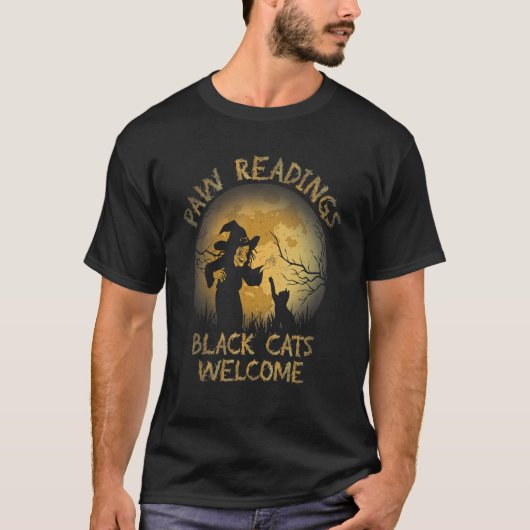 Paw Readings Black Cats Welcome Halloween Costume T-shirt (Voorkant)