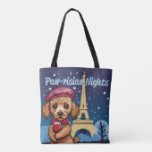 Paw-risian Nights! Schattigee poedel totebag Tote Bag (Achterkant)