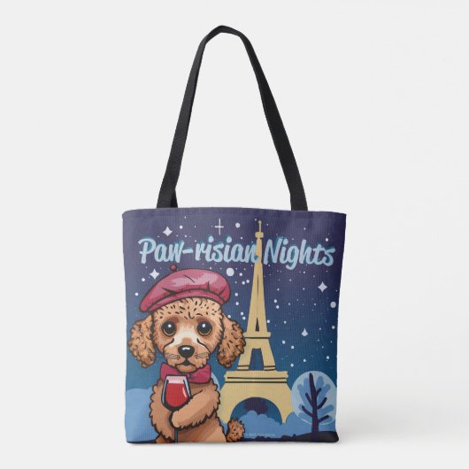 Paw-risian Nights! Schattigee poedel totebag Tote Bag (Achterkant)