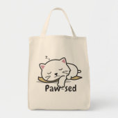 Paw-sed Cute Cat Tote – Lazy Kitty Cotton Bag Tote Bag (Voorkant)