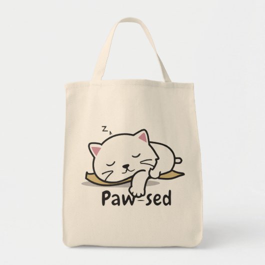 Paw-sed Cute Cat Tote – Lazy Kitty Cotton Bag Tote Bag (Voorkant)