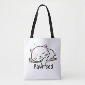 Paw-sed Cute Cat Tote – Lazy Kitty Cotton Bag Tote Bag (Voorkant)