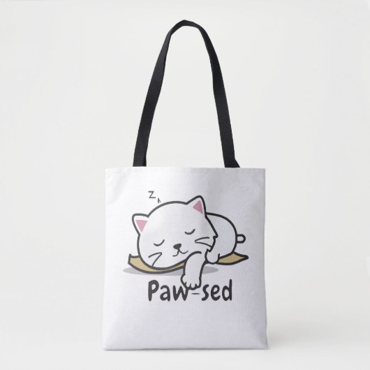 Paw-sed Cute Cat Tote – Lazy Kitty Cotton Bag Tote Bag (Voorkant)