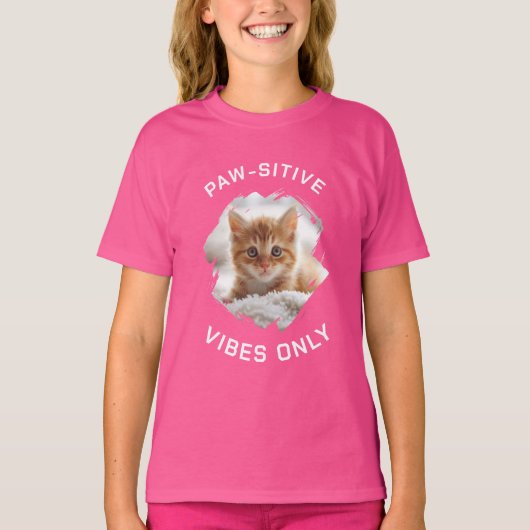 Paw-sensitive vibes alleen kat foto meisje roze t-shirt (Voorkant)