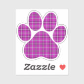 Paw Shape Plaid Pink Purple Cat Dog Sticker (Vel)