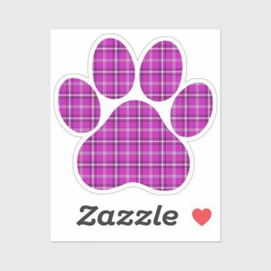 Paw Shape Plaid Pink Purple Cat Dog Sticker (Vel)