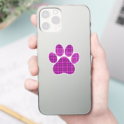 Paw Shape Plaid Pink Purple Cat Dog Sticker (Telefoon)
