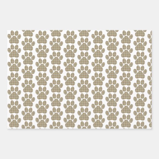 Paw Shape Plaid Tan Dog Cat Inpakpapier Vel (Voorkant 2)