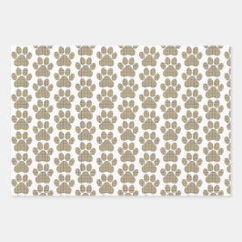 Paw Shape Plaid Tan Dog Cat Inpakpapier Vel