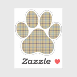 Paw Shape Plaid Tan Dog Cat Sticker