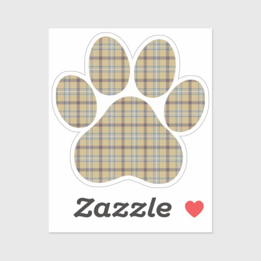 Paw Shape Plaid Tan Dog Cat Sticker (Vel)