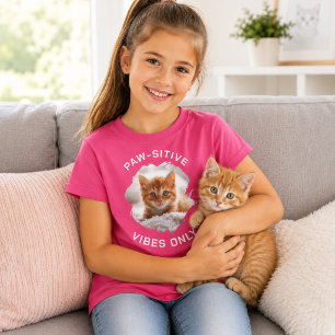 Paw-sitieve trillingen alleen kattenfoto meisje ro t-shirt
