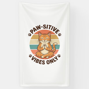 Paw-Sitieve Vibes Alleen Mediterende Kat Retro Des Spandoek