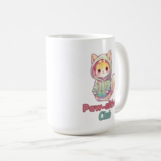 Paw‑sitive Club Cat Design – Cute Animal Lover Koffiemok (Voorkant rechts)