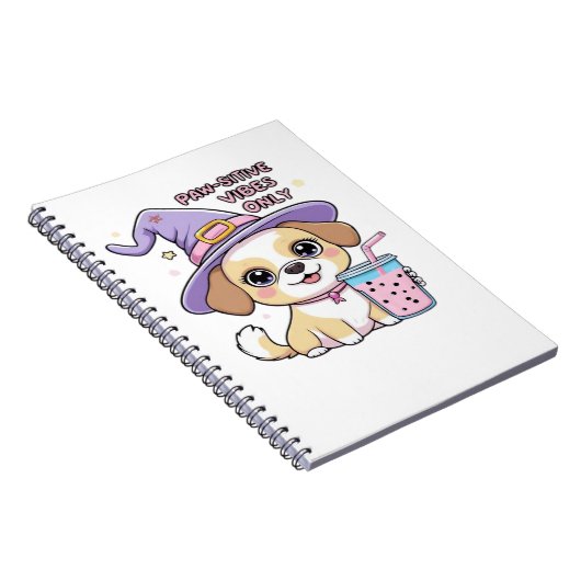 Paw-sitive Vibes Only � Cute Dog With Bubble Tea a Notitieboek (Rechterzijde)