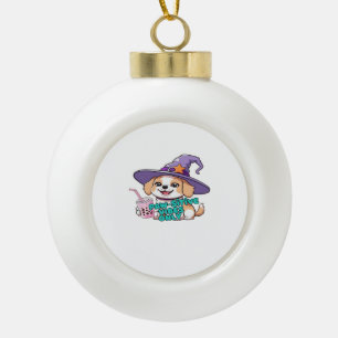Paw-sitive Vibes Only – Schattigee hond met bubbel Keramische Bal Ornament