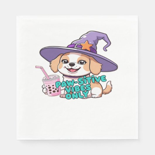 Paw-sitive Vibes Only – Schattigee hond met bubbel Servet (Voorkant)