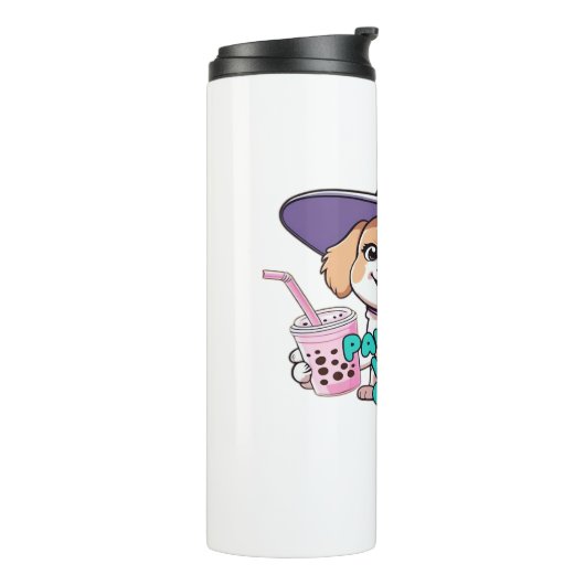 Paw-sitive Vibes Only – Schattigee hond met bubbel Thermosbeker (Gedraaid links)