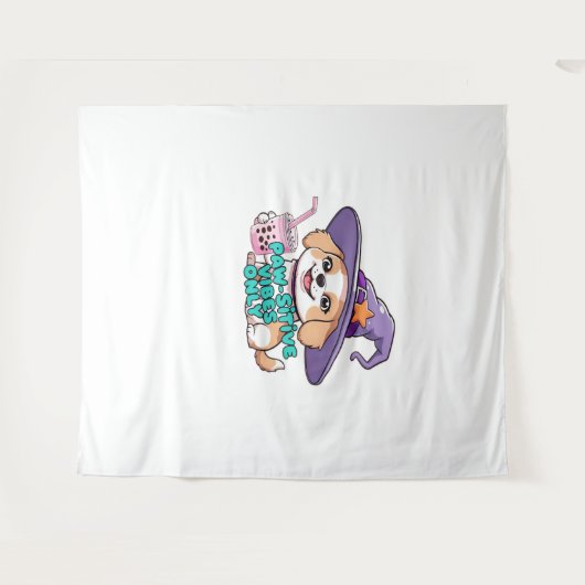 Paw-sitive Vibes Only – Schattigee hond met bubbel Wandkleed (Voorkant (horizontaal))