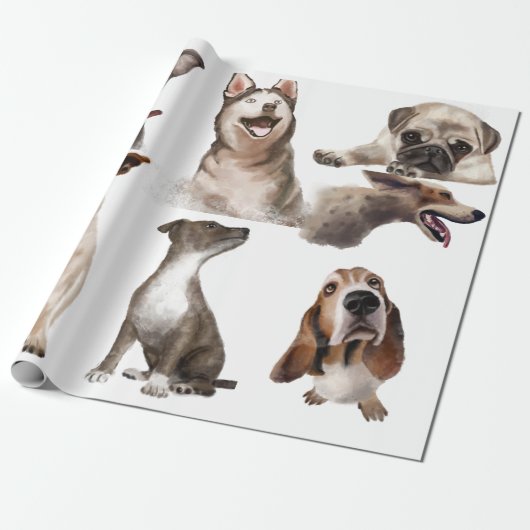 Paw-sitive Vibes Waterverf Dogs Wrapping Paper Cadeaupapier (Uitgerold)